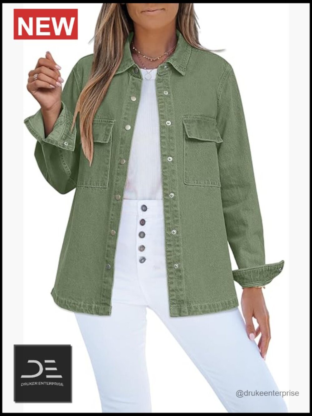 Oversized Denim Jacket with Pockets Button Down Western Shacket